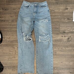 SHEIN Light Blue Distressed Straight Leg Jeans